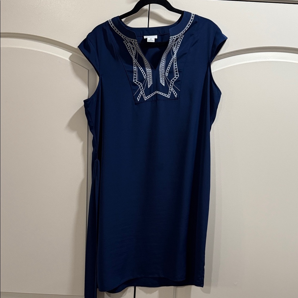 Elegant Blue dress  with White Embroidery